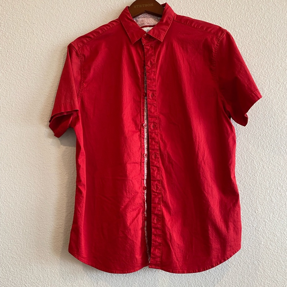 Red casual button down shirt